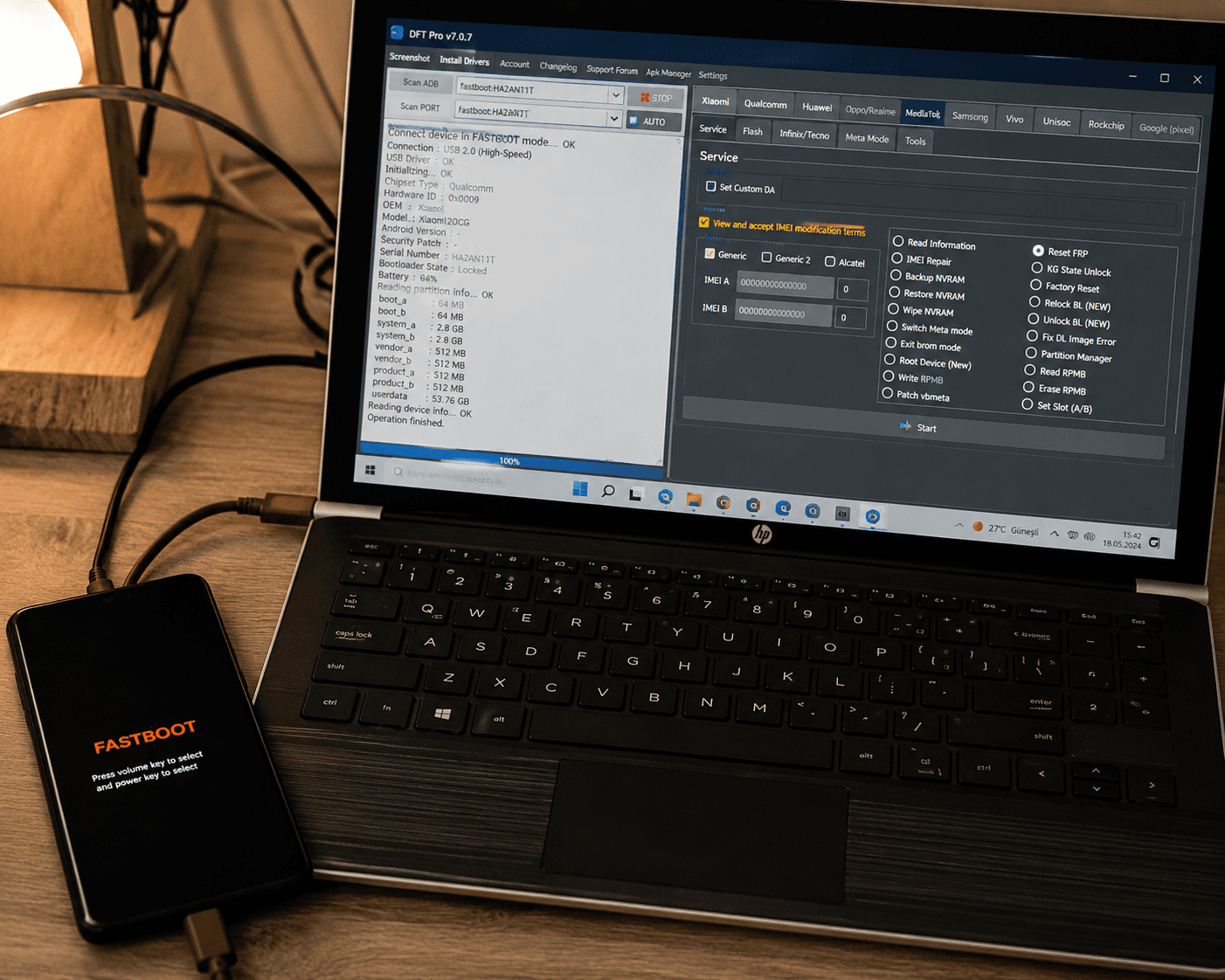Telefon yazılım işlemi fastboot bağlantısı